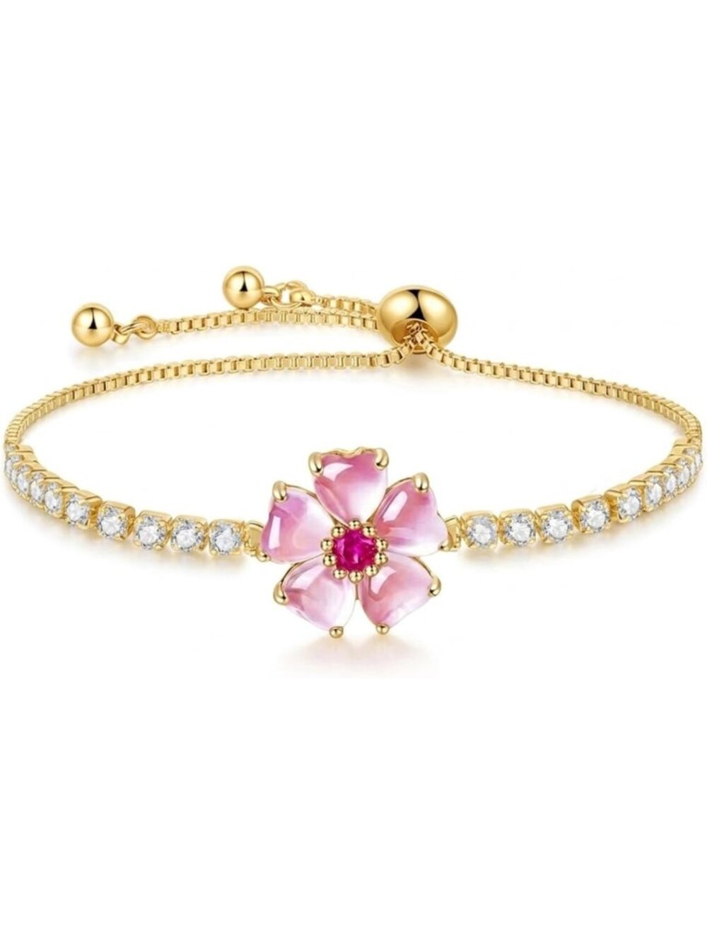 VONSSY Pink Cherry Blossom Bracelet for Women Sakura Flower Jewelry